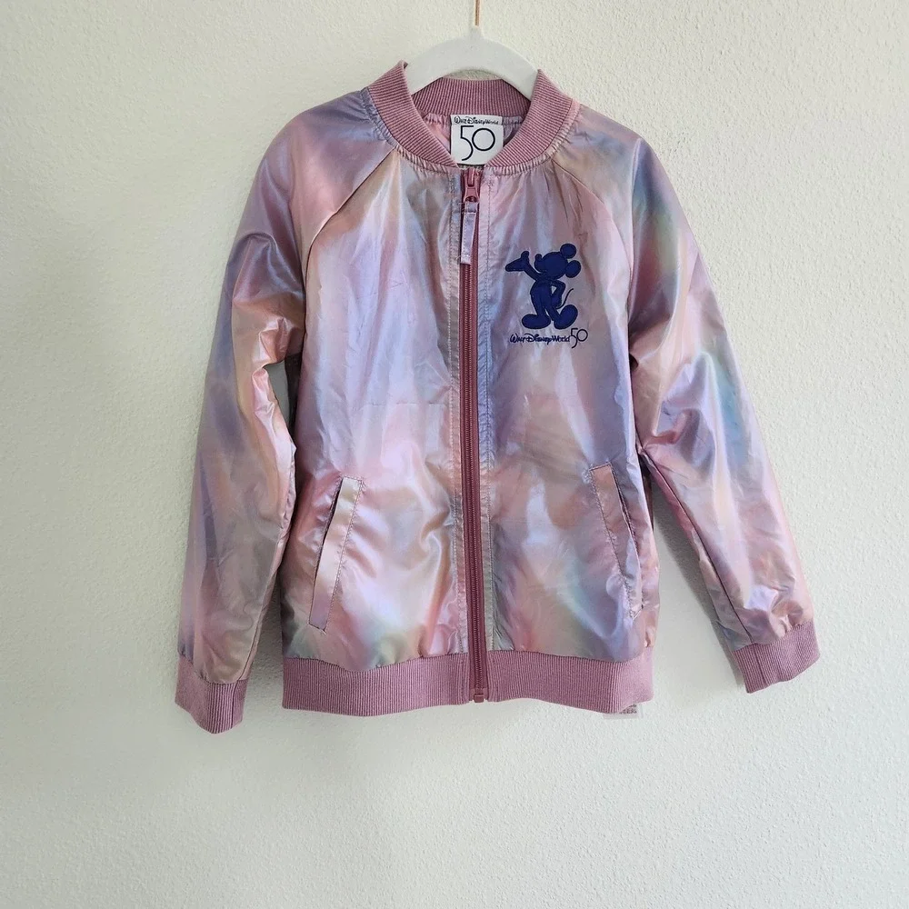 Disney World 50th Anniversary Iridescent Mickey Mouse Bomber Jacket Kids Small‎